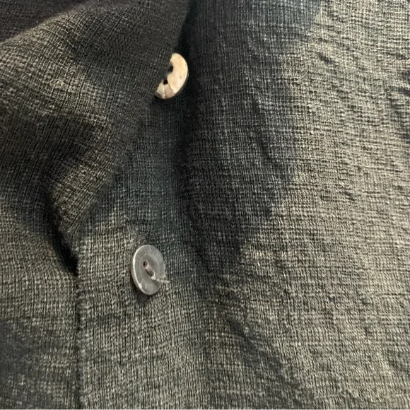 Eileen Fisher 3/4 Sleeve Black Linen Blend Textured Blazer, shell buttons. - Picture 4 of 7